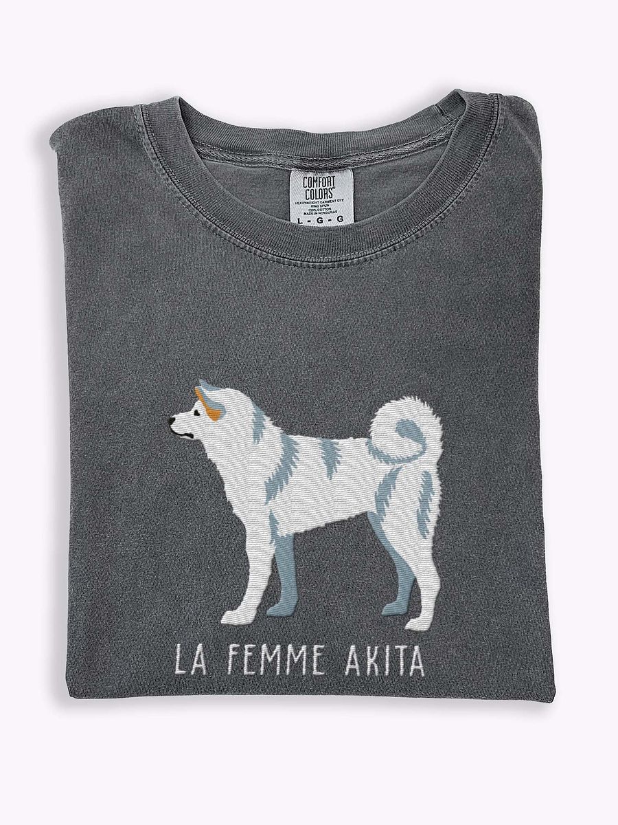 La Femme Akita T-Shirt(Embroidered) of a Japanese Akita(White) product image (1)