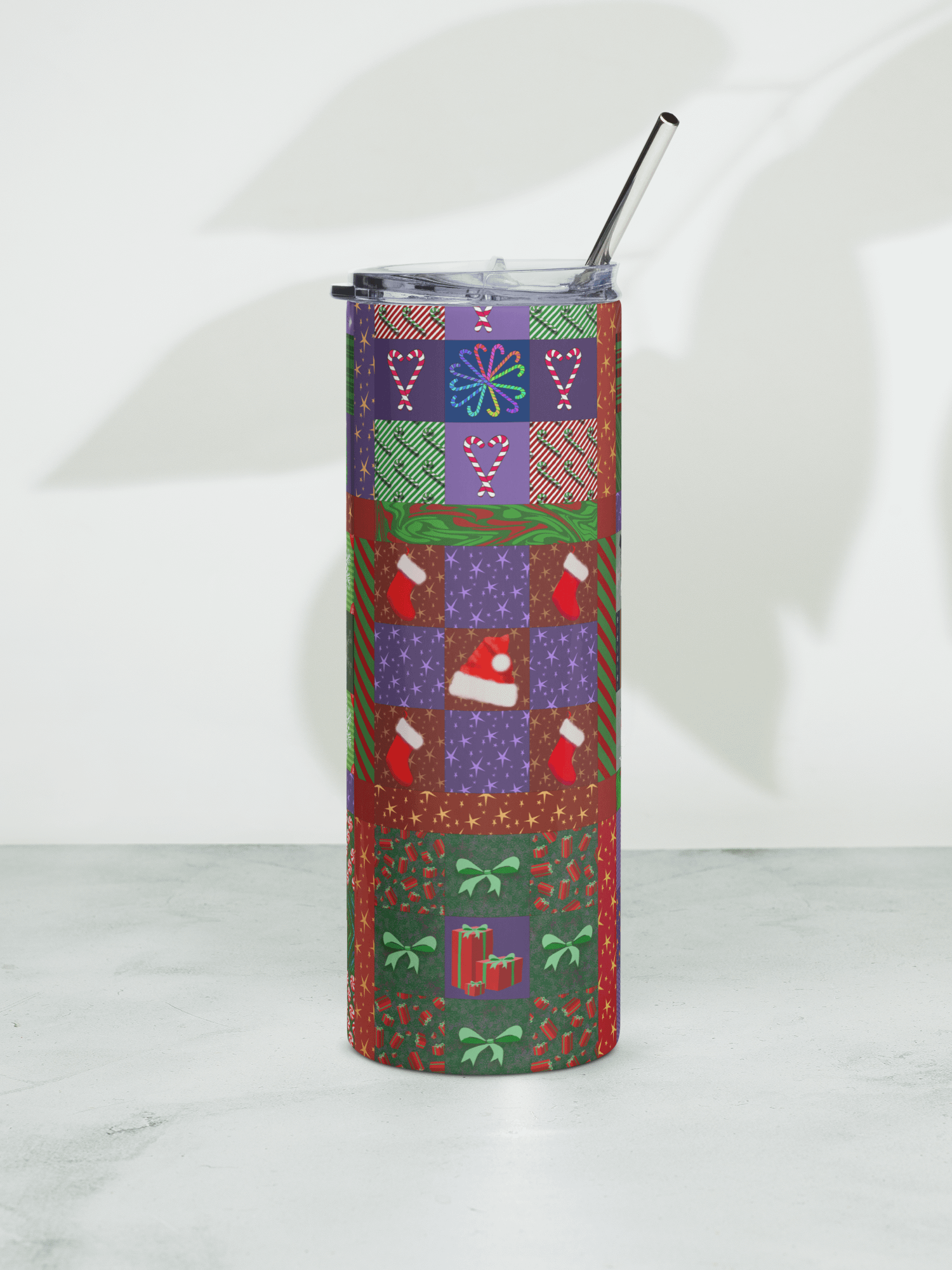 Christmas Memories Patchwork Stainless Steel Tumbler with Straw product image (6)
