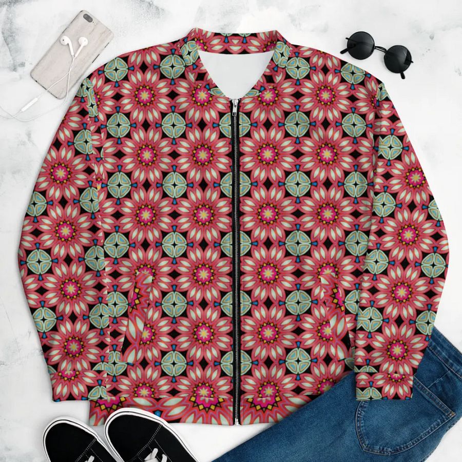 Fractal Batik Maroon Bomber Jacket product image (6)