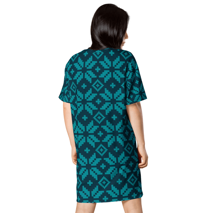 Symmetric Teal Diamond T-Shirt Dress product image (2)
