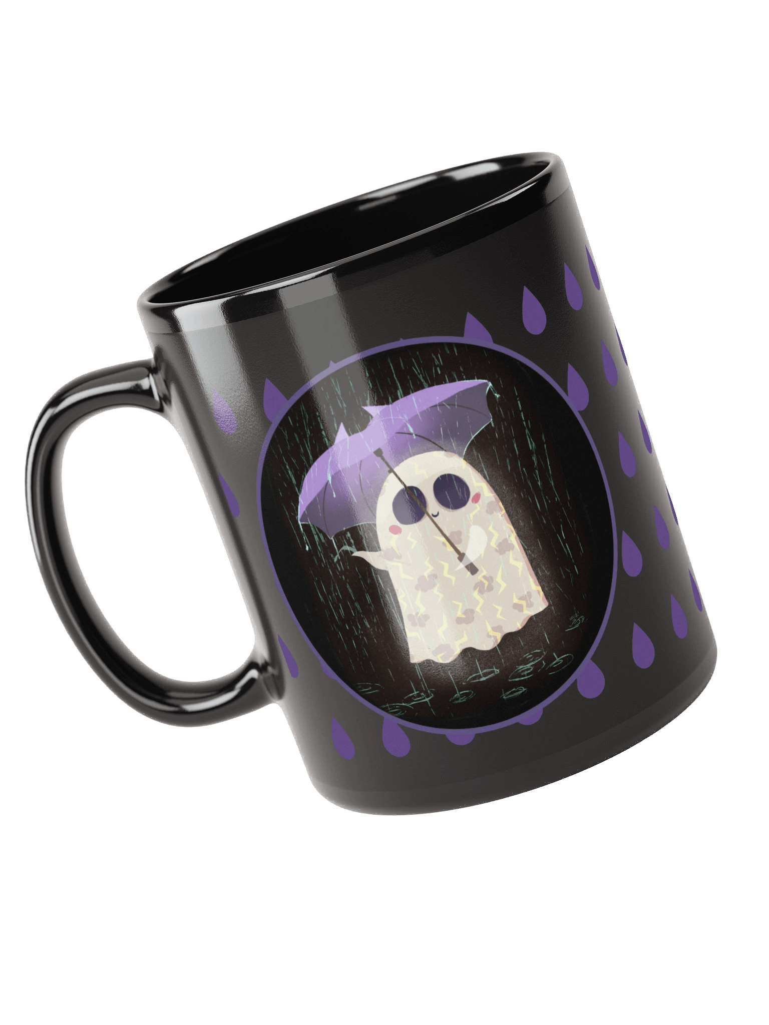 Little Ghost in the Rain - Black Ceramic Mug product image (5)