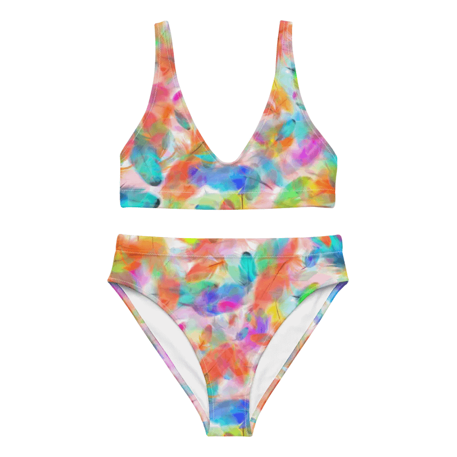 Colorful Feather Pattern Design High Waisted Bikini - v4 product image (8)