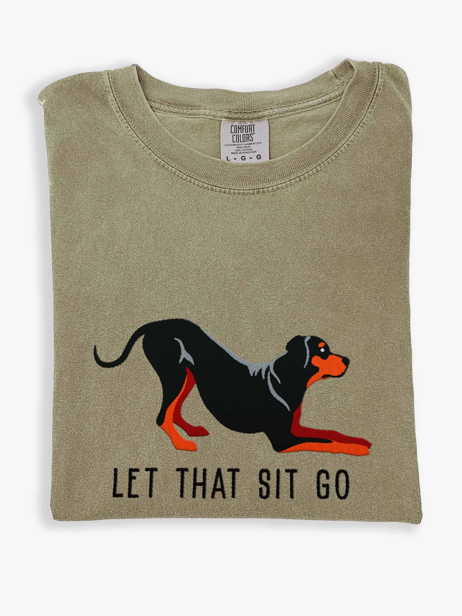 Let That Sit Go T-Shirt(Embroidered) of a Rhodesian Ridgeback(Black & Tan) product image (1)