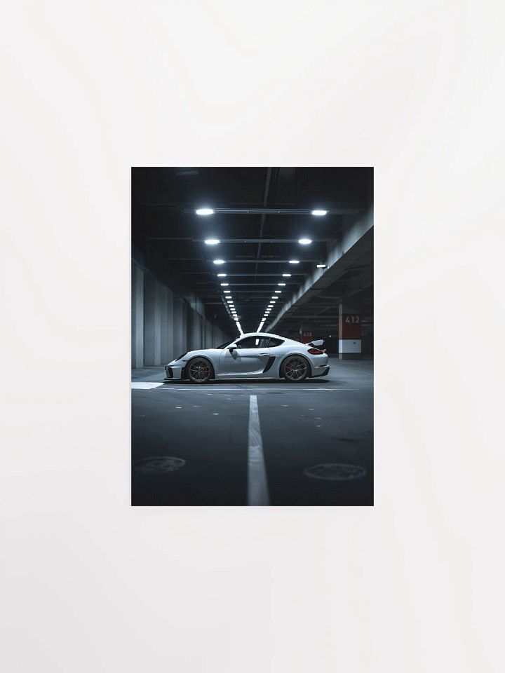 White Porsche Cayman parked in underground parking by night (VER 2) product image (10)