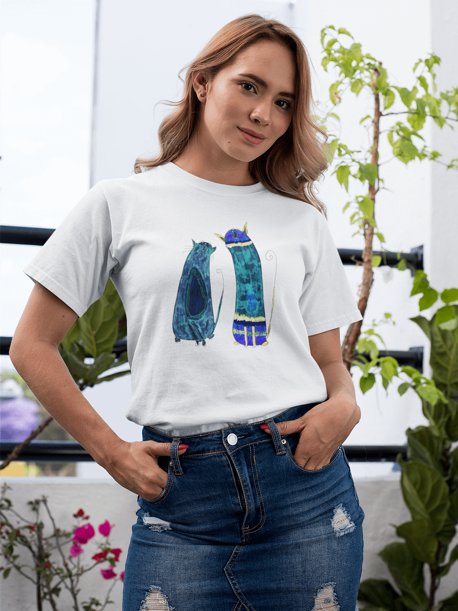 Abstract Green and Blue Singing Cats T-Shirt product image (30)