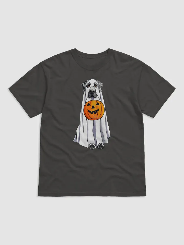 Great Dane(Blue) Halloween Tee | Funny Fall & Halloween Great Dane Wearing a Ghost Costume with Pumpkin Basket product image (7)