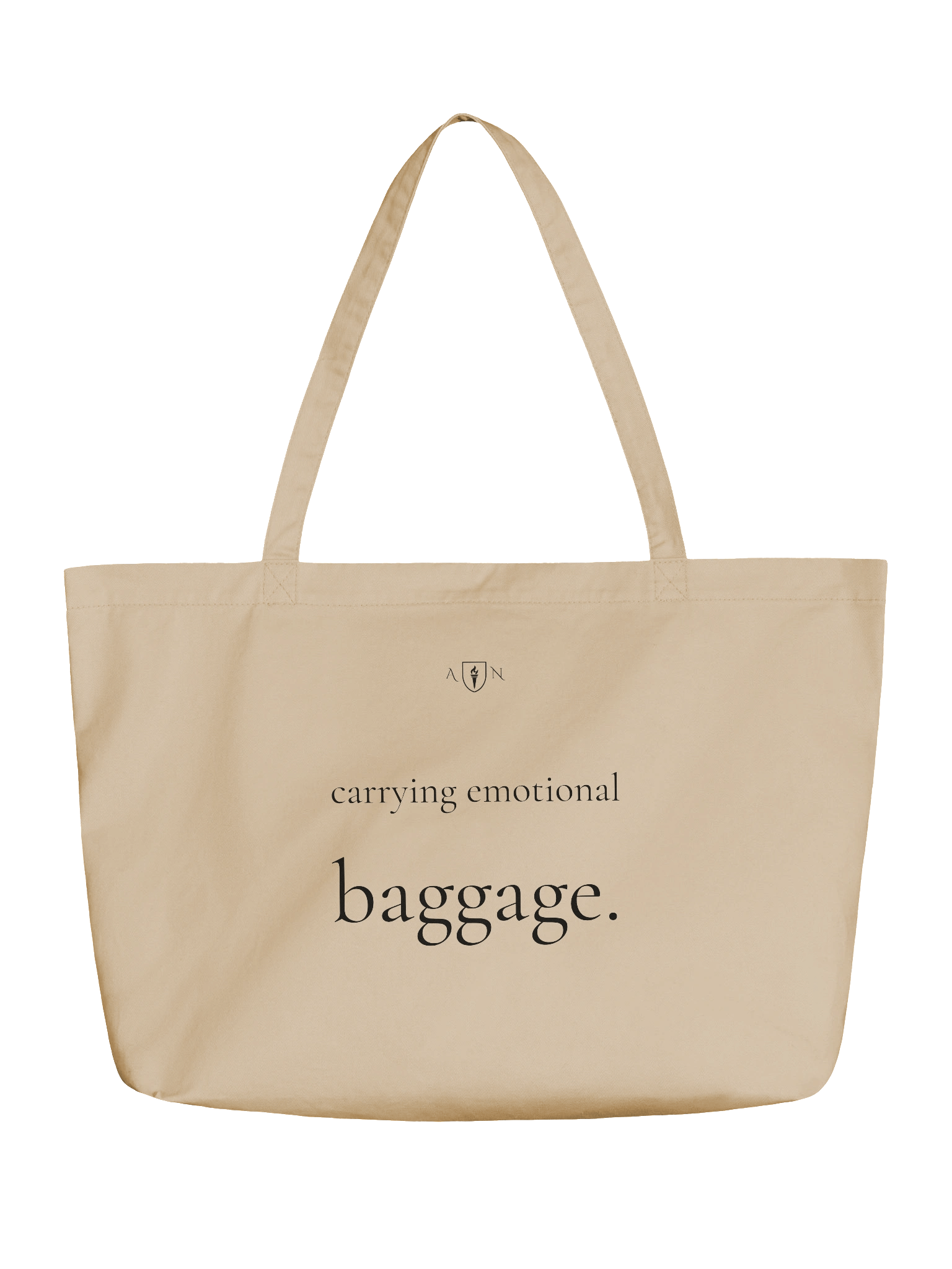 Royal Parody – “Carrying Emotional Baggage” Oversized Organic Cotton Tote (20″ × 14″ × 5″) | As Never Collection product image (1)