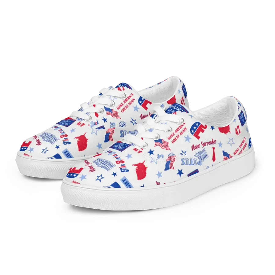 Trump 2024 Republican Patriot Make America Great Again White Pattern Low Top Canvas Shoes for women product image (8)