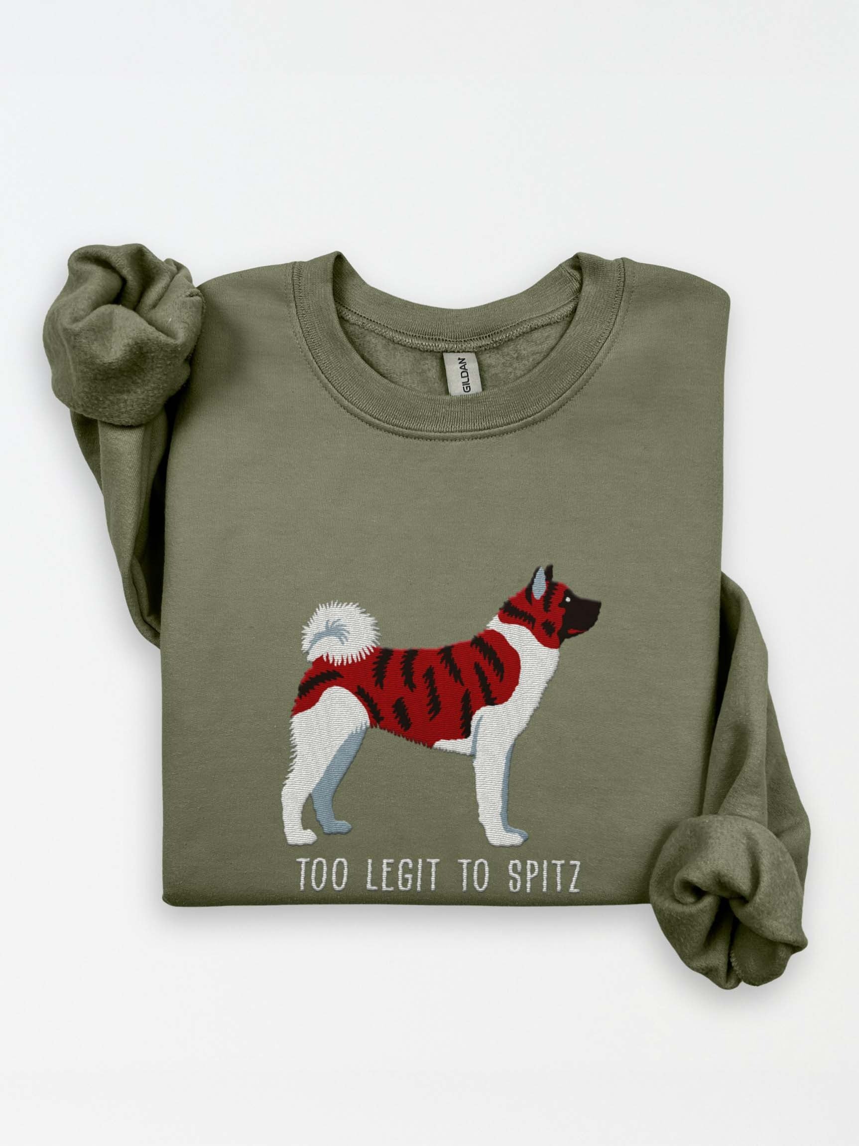 Too Legit to Spitz Sweatshirt (Embroidered) of an American Akita(Brindle & White) product image (1)