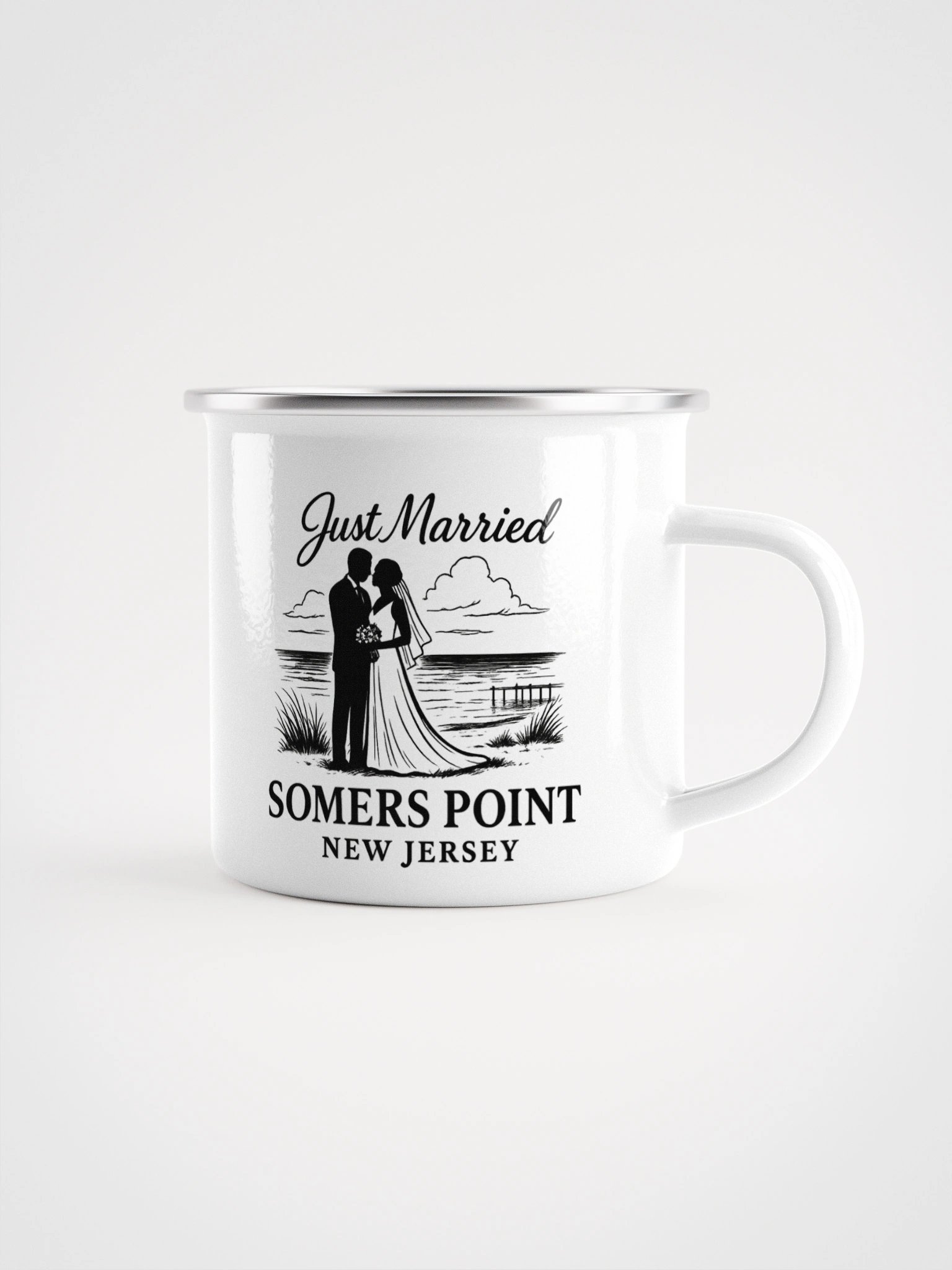 Somers Point NJ "Just Married" Enamel Wedding Mug product image (1)