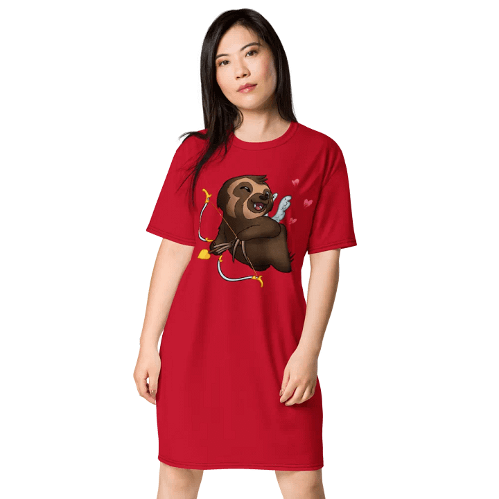 Red Cupid Sloth Love T-Shirt Dress product image (1)