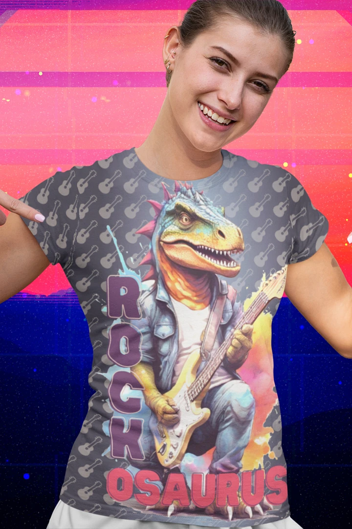 Rockosaurus Dinosaur Playing Guitar All Over Print T-shirt product image (1)