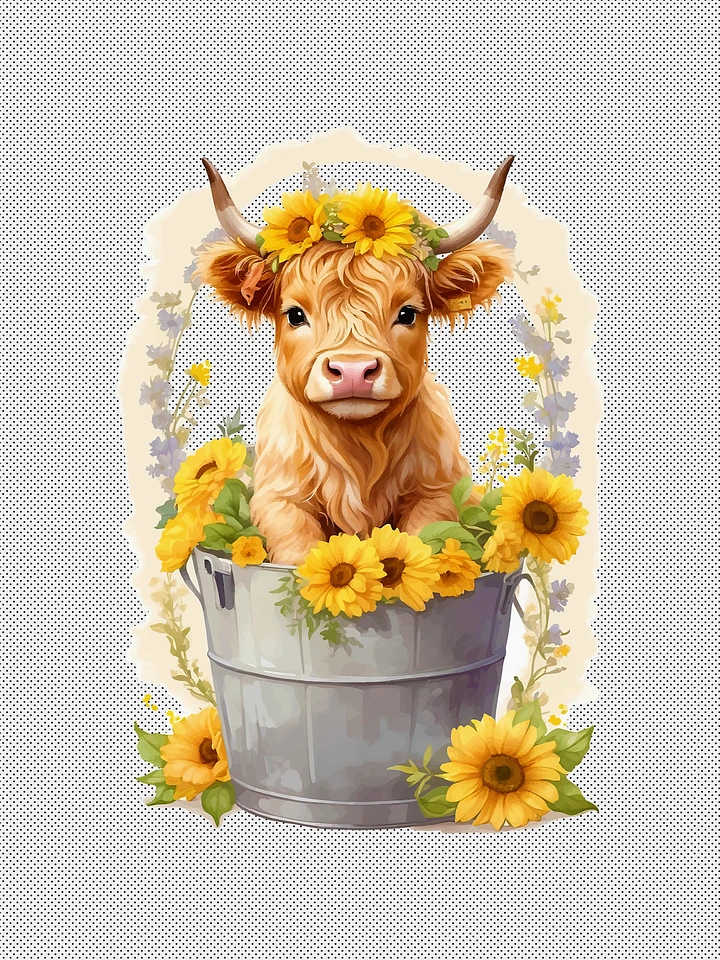 Highland Cow SVG : PNG : Clipart : Baby Highland Cow With Sunflowers In Bucket product image (1)
