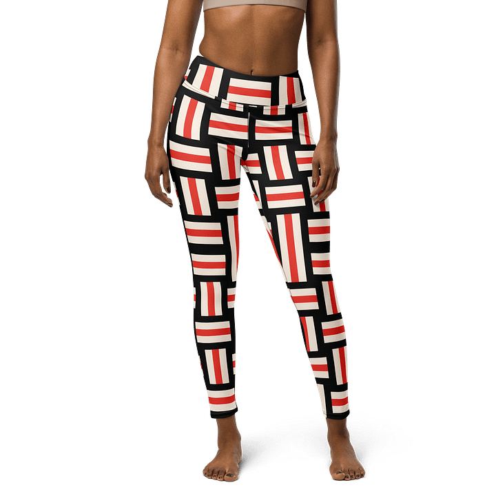 Modern Artisan High-Waist Leggings - Red, White, and Black Striped product image (1)