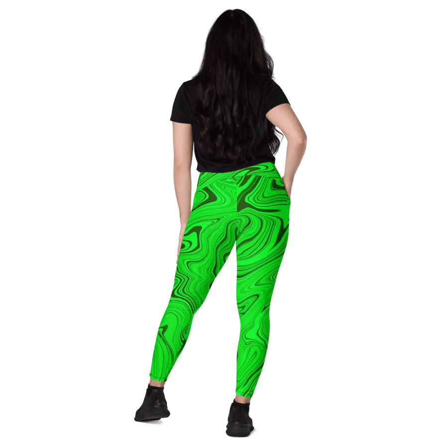 Leggings with Pockets - Green Liquid Swirls product image (11)