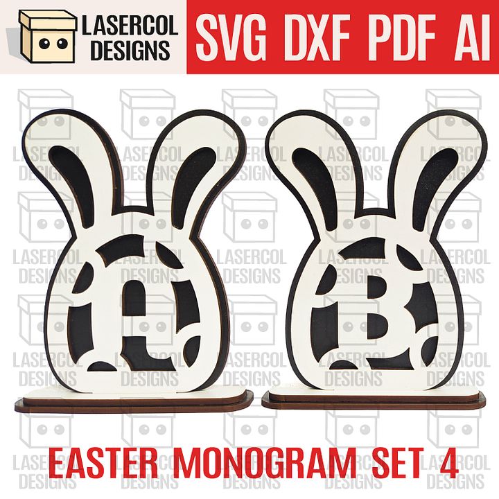 Easter Bunny Monogram Set 4 (3 Sizes) - Laser Cut Files product image (1)