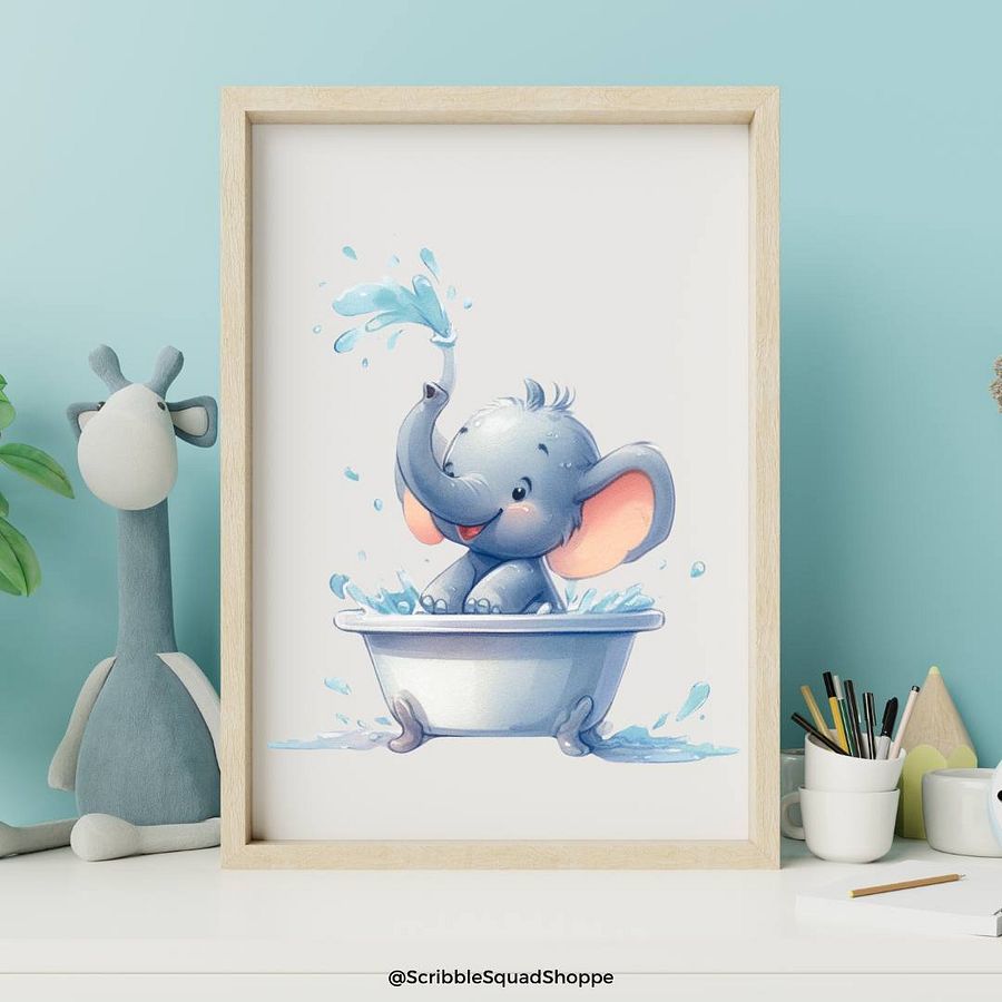 Elephant in Tub - Fun Bathroom Wall Art for Kids product image (1)