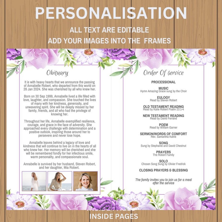 Purple Pink Flowers Funeral Program Canva Template product image (7)