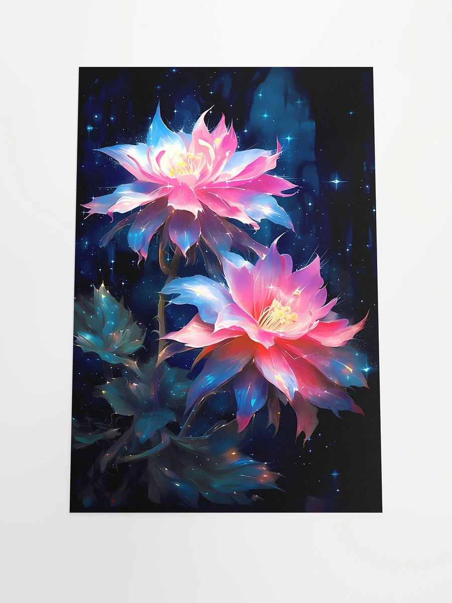 Galactic Blossoms Poster: Iridescent Flowers Amidst Starlight Matte Poster product image (3)