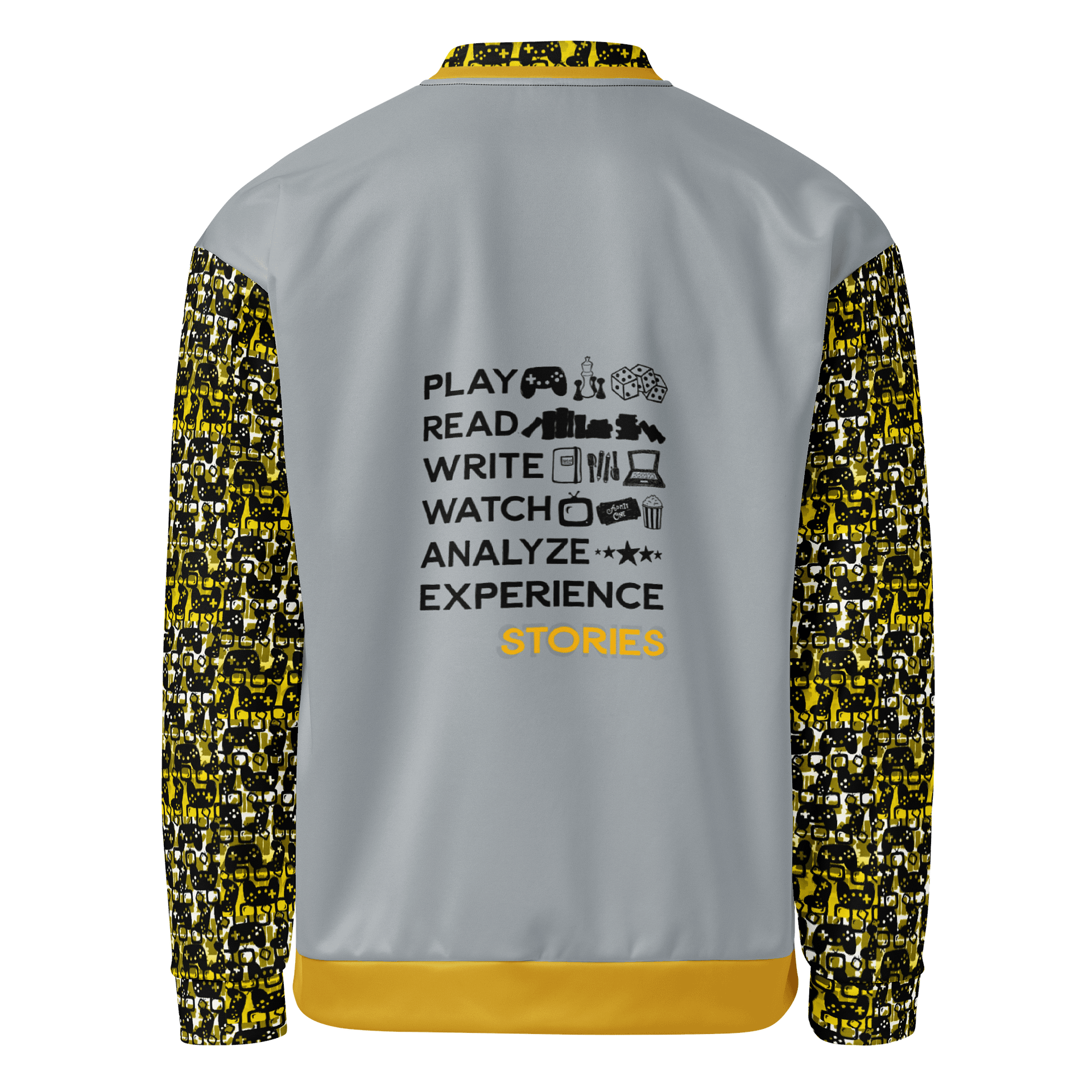 Experience Stories Unisex Bomber Jacket (Gold, Gray, and Black) product image (3)