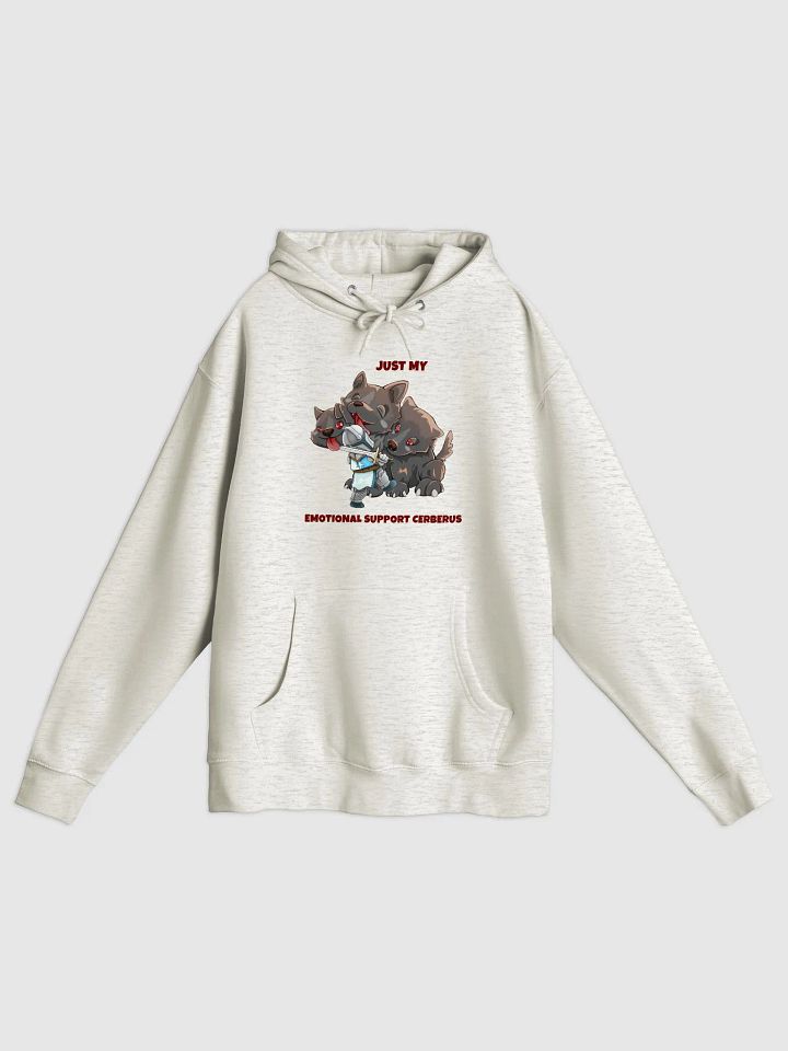 Emotional Support Cerberus & Knight medium-heavy fleece lined hoodie for gamers and pet lovers product image (1)