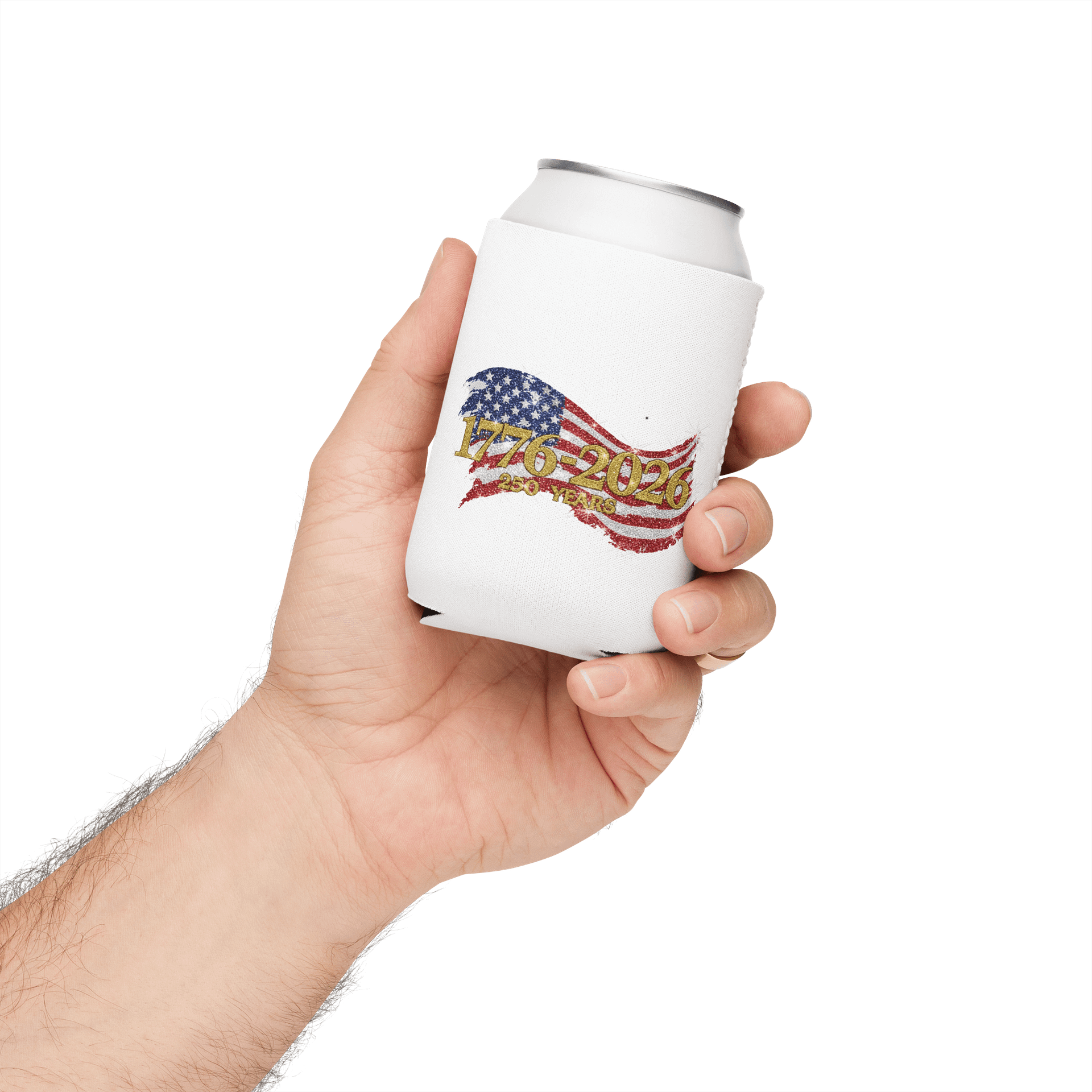 1776-2026 Faux Glitter American Flag - 250 Years Anniversary, Sparkle Patriotic, Fourth of July Celebration Coozie Can product image (3)