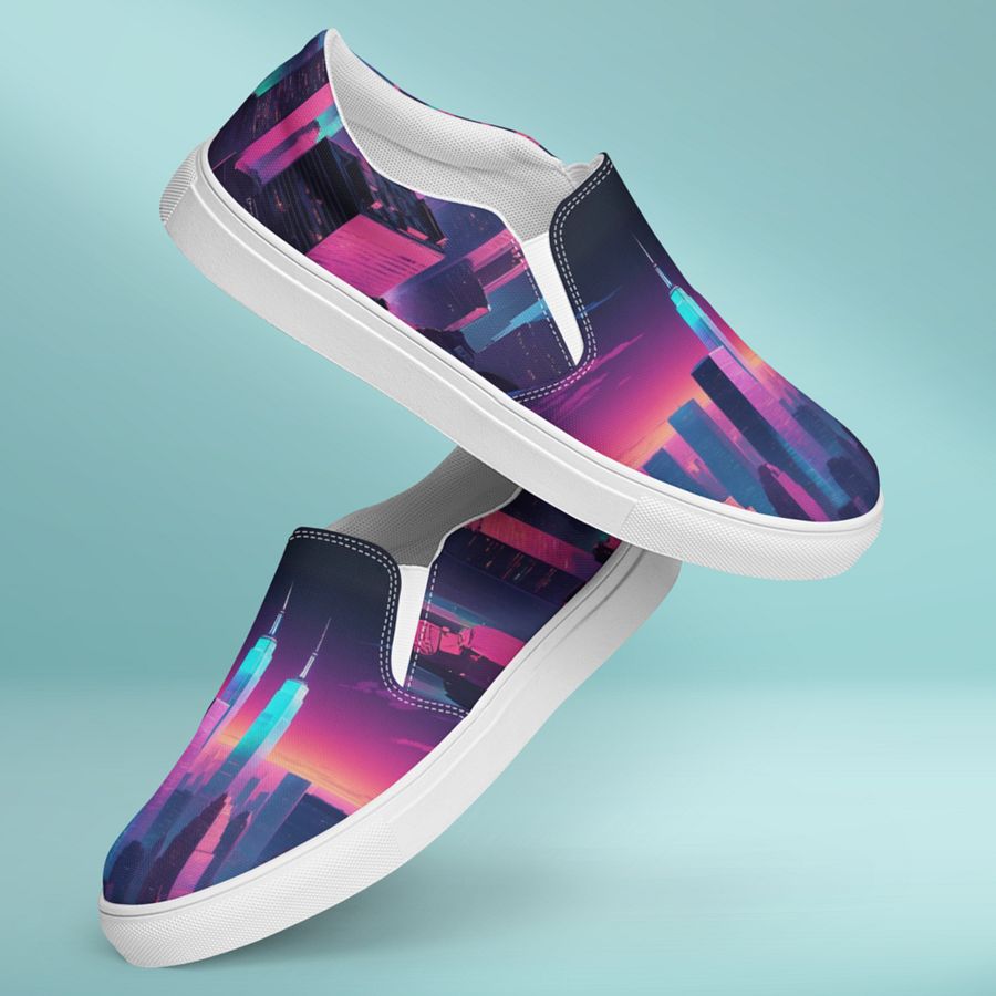 Vaporwave New York City All Over Canvas Slip On Shoes product image (7)