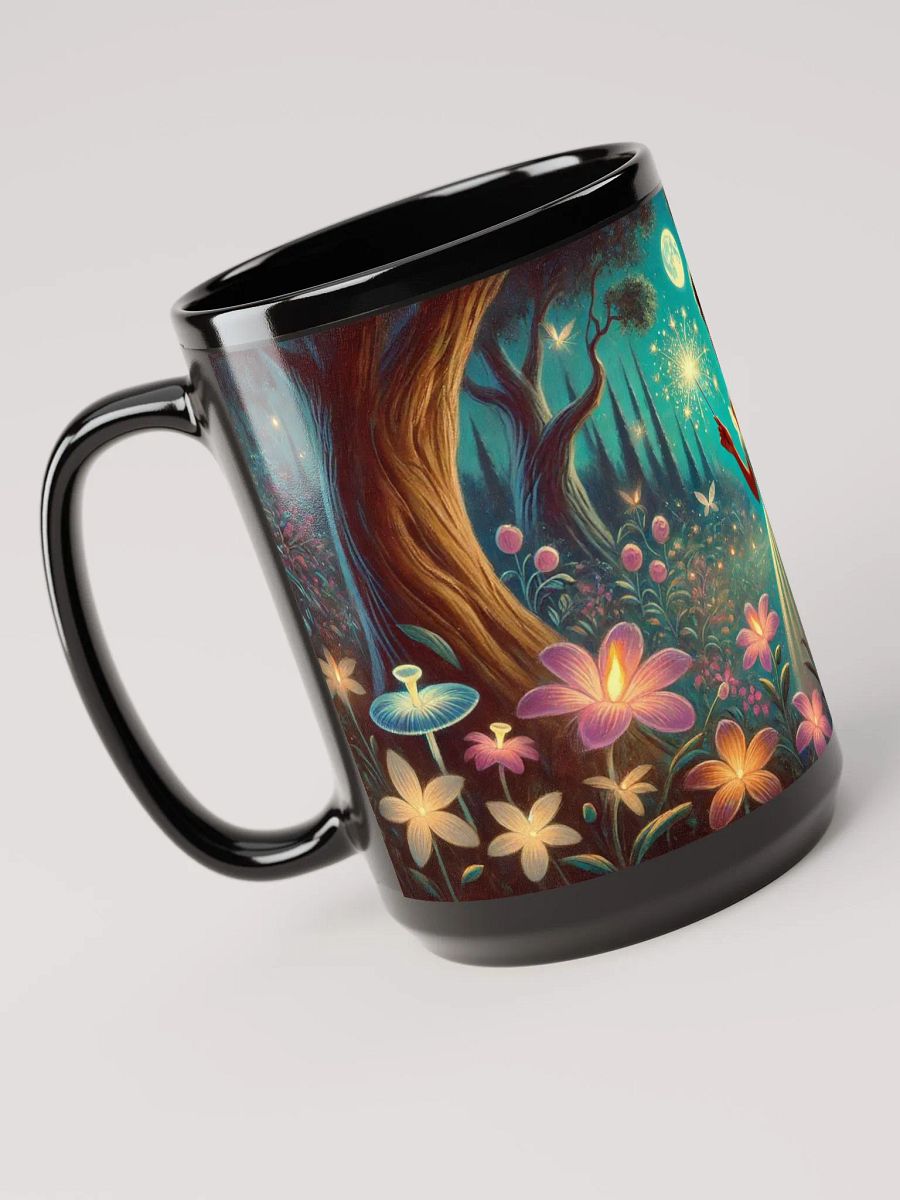 Enchanted Blue Forest Fairy Coffee Cup - 15 oz Black Glossy Mug product image (4)