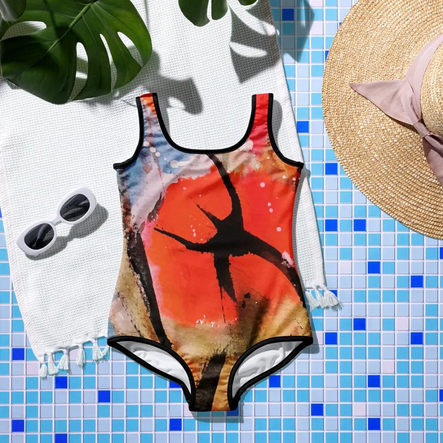 orginal painting printed on swimsuit, watercolour poppies, abstract product image (8)