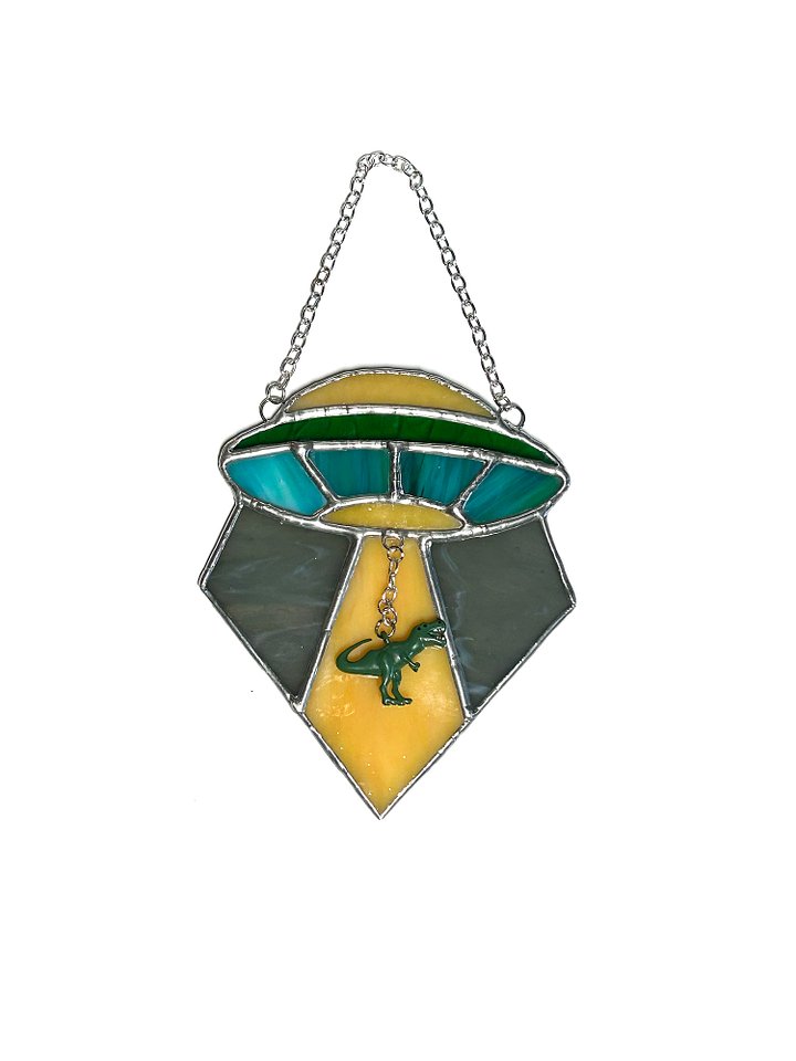 UFO Abduction (Dino) Stained Glass Suncatcher product image (1)