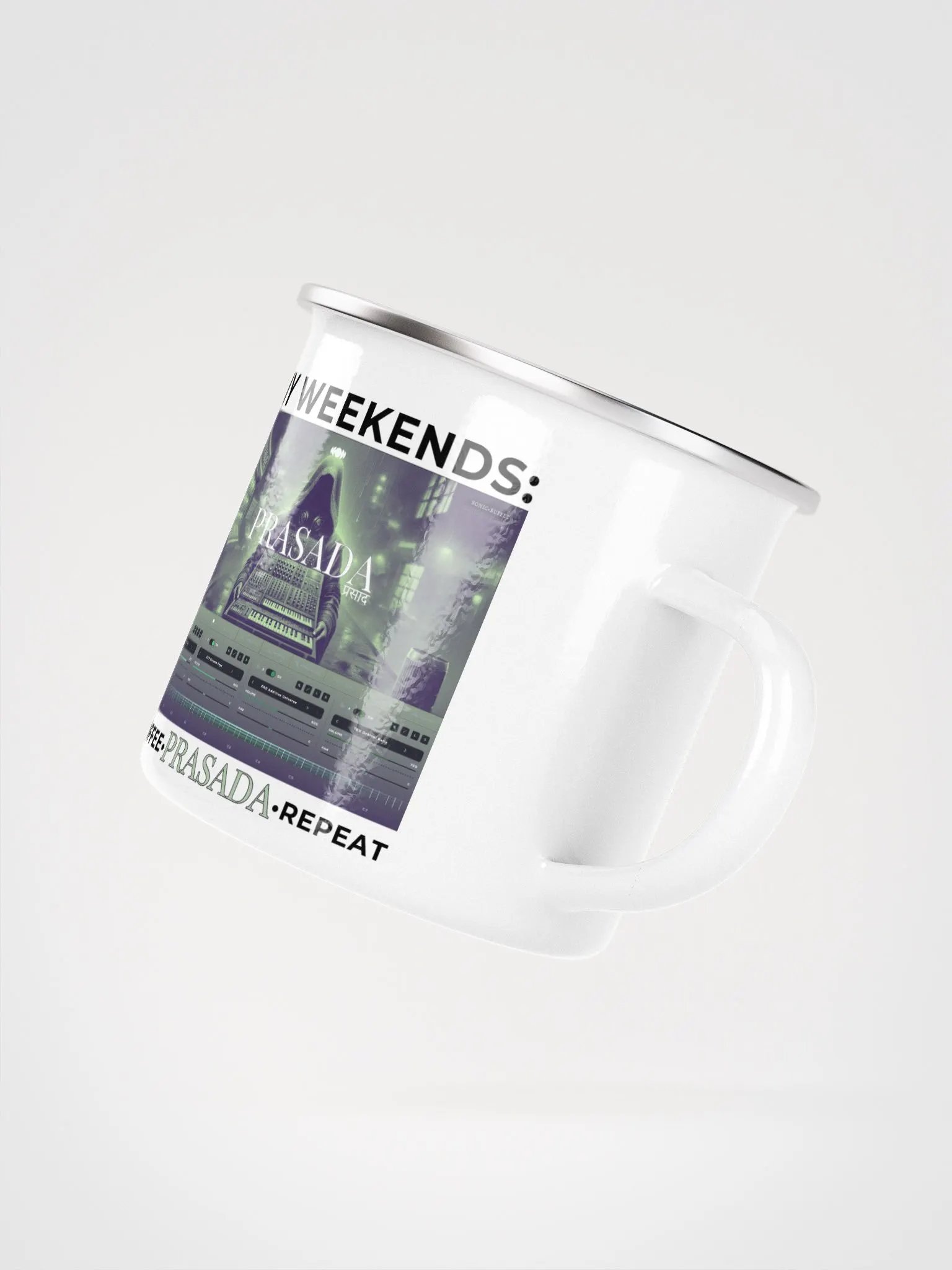 "My Weekends: Coffee, Prasada, Repeat" Enamel Coffee Mug product image (3)