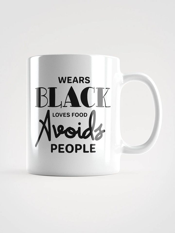 Wears Black Loves Food Avoids People Glossy Mug product image (1)