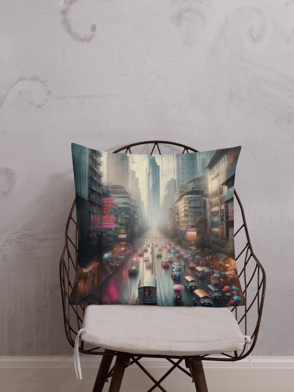 Neon Rain All-Over Print Premium Pillow | AI Design product image (1)