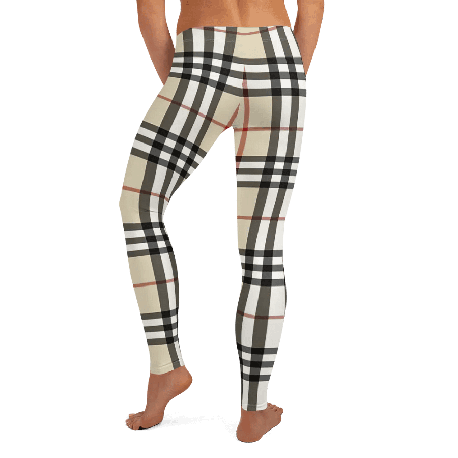 Classic Beige Plaid Leggings: Timeless Tartan Print Women's Fashion Pants product image (8)