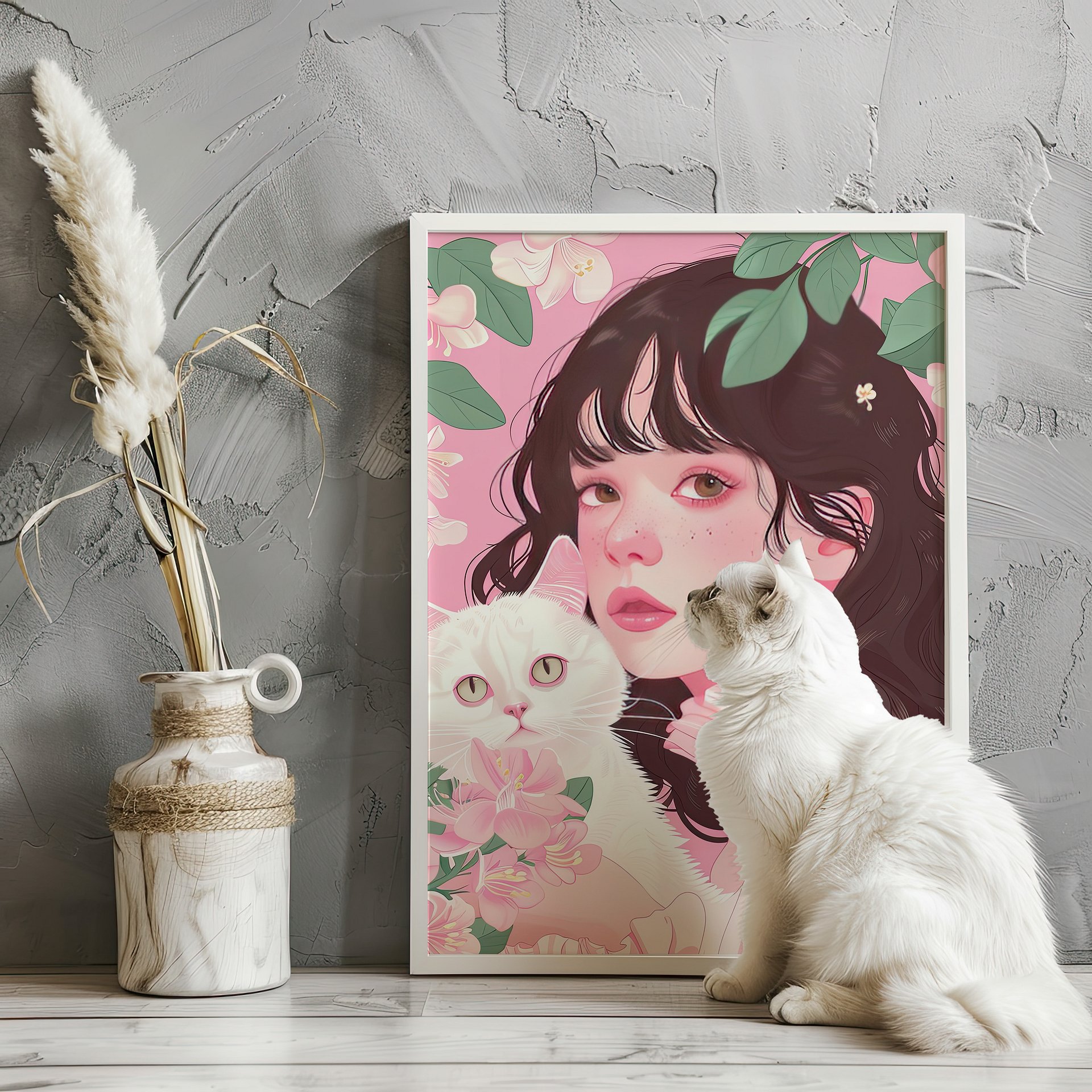 Girl with White Cat Portrait Coquette Art Print product image (19)