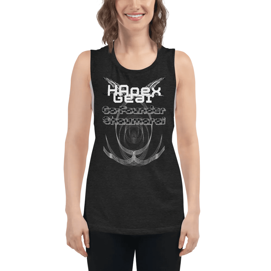 Women's Flowy Muscle Tank - Co Founder Shaumarai - White HApex Gear White Logo product image (8)
