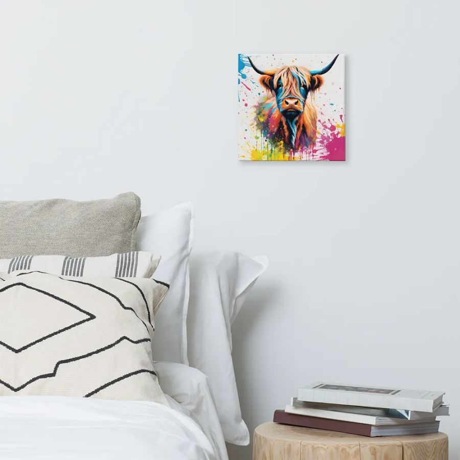Multi Coloured Paint Splash Highland Cow Wall Art product image (7)