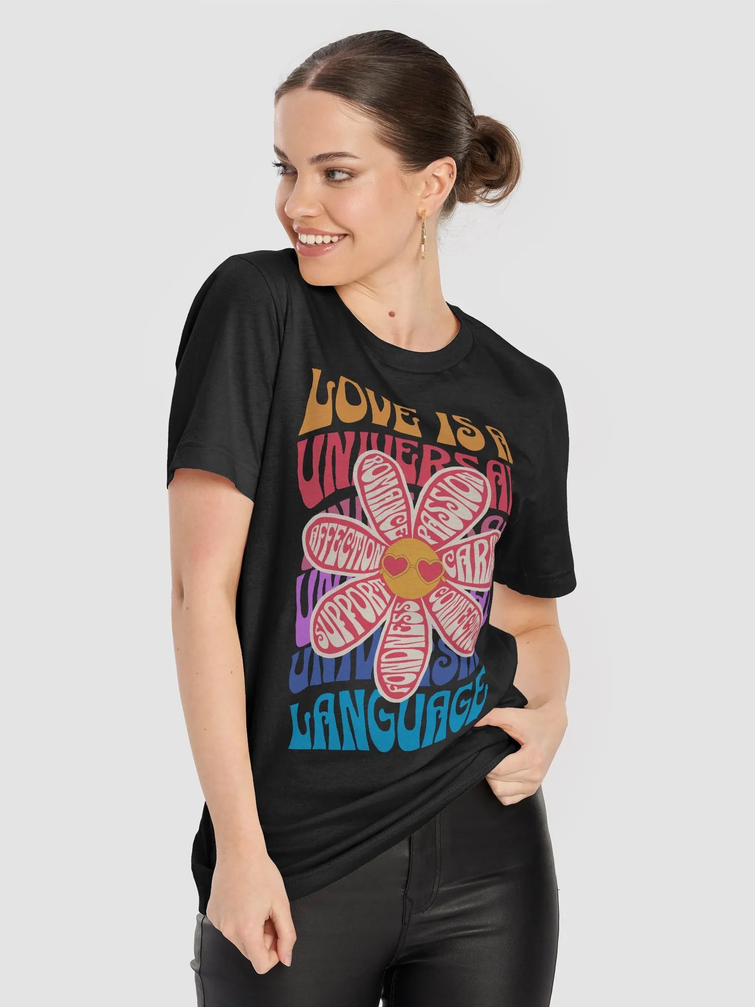 Love is universal language flower groovy T-shirt retro style, sunflower typography tee product image (8)