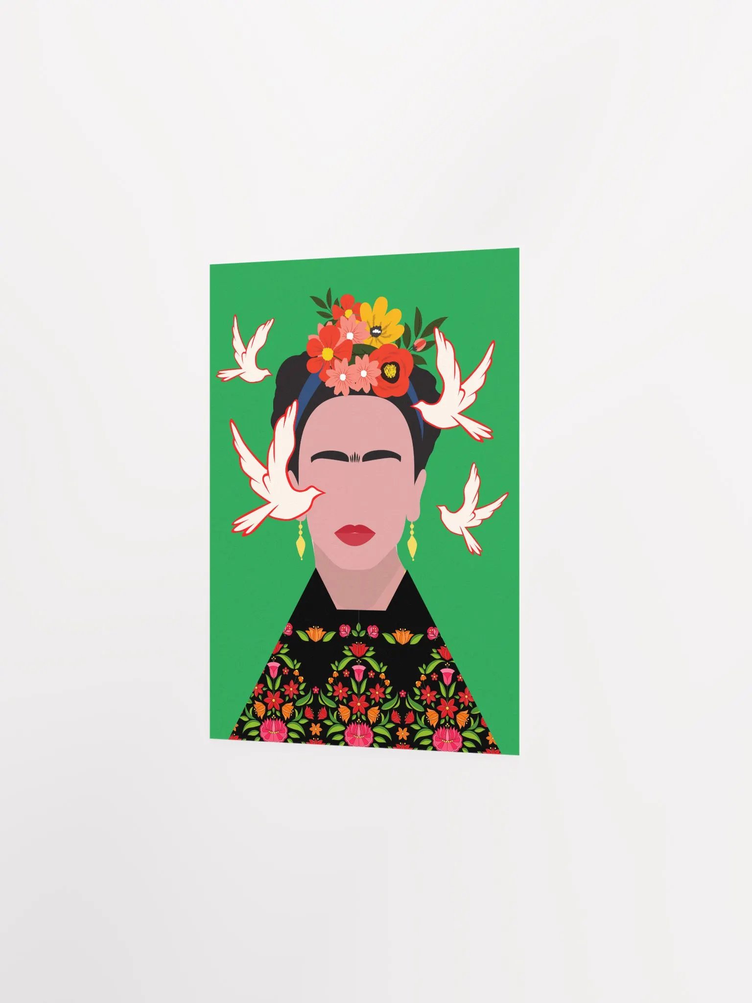 Frida Kahlo with Birds Folk Art Illustration Colorful Poster product image (12)