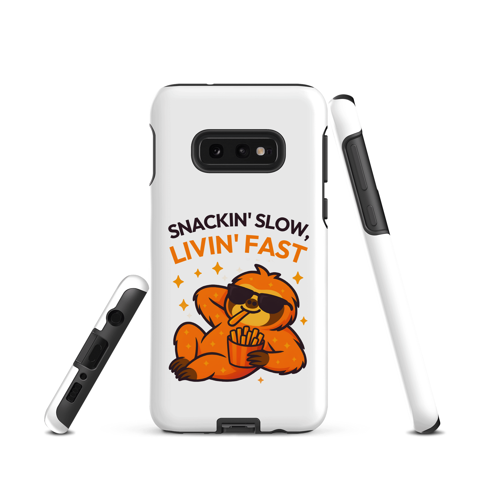 Snackin’ Slow, Livin’ Fast – Funny Sloth Samsung Case | Fries & Sass Tough Phone Case – Sloths Having Snacks Collection product image (1)