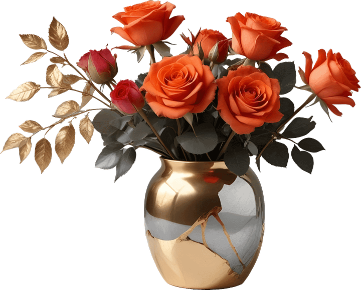 Golden Glow Vase with Roses - PNG product image (1)