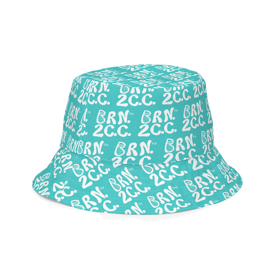 Adults Unisex | Reversible Bucket Hat | BOURNE to Cape Cod™ x BRN.2C.C.™ All-Over Logo Print | Coastal Style Sun Hat | Dark Turquoise & White product image (3)