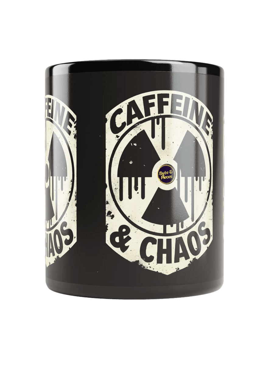 'Caffeine & Chaos' – Black Glossy Mug product image (5)