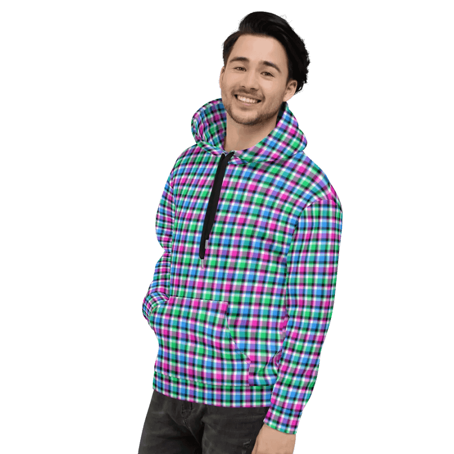 Magenta, Bright Green, and Blue Plaid Hoodie product image (4)
