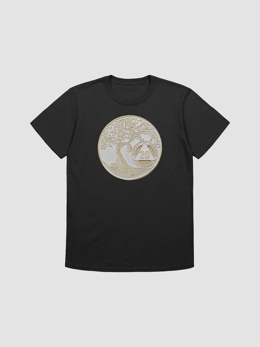 Twisted Tree of Life 20th Year Sobriety White & Gold Medallion T-Shirt product image (4)
