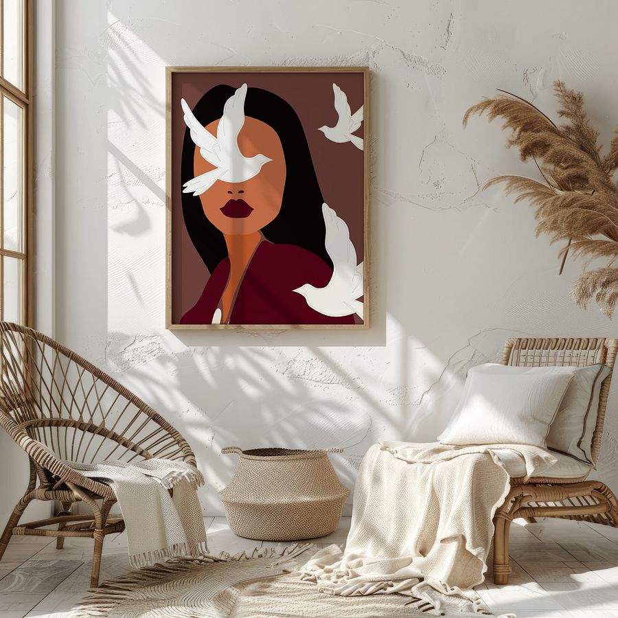 Girl with Birds Bohemian Art Print product image (3)