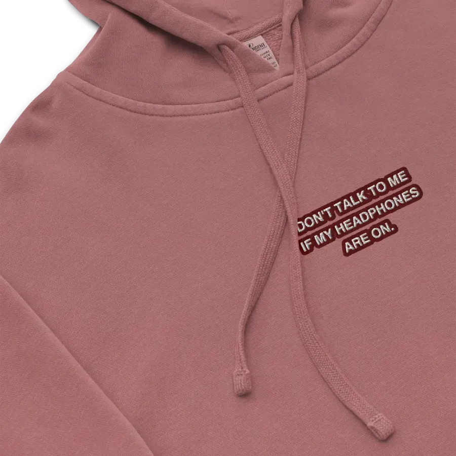 HEADPHONES ON (maroon bubble design 2) embroidered pigment hoodie product image (1)