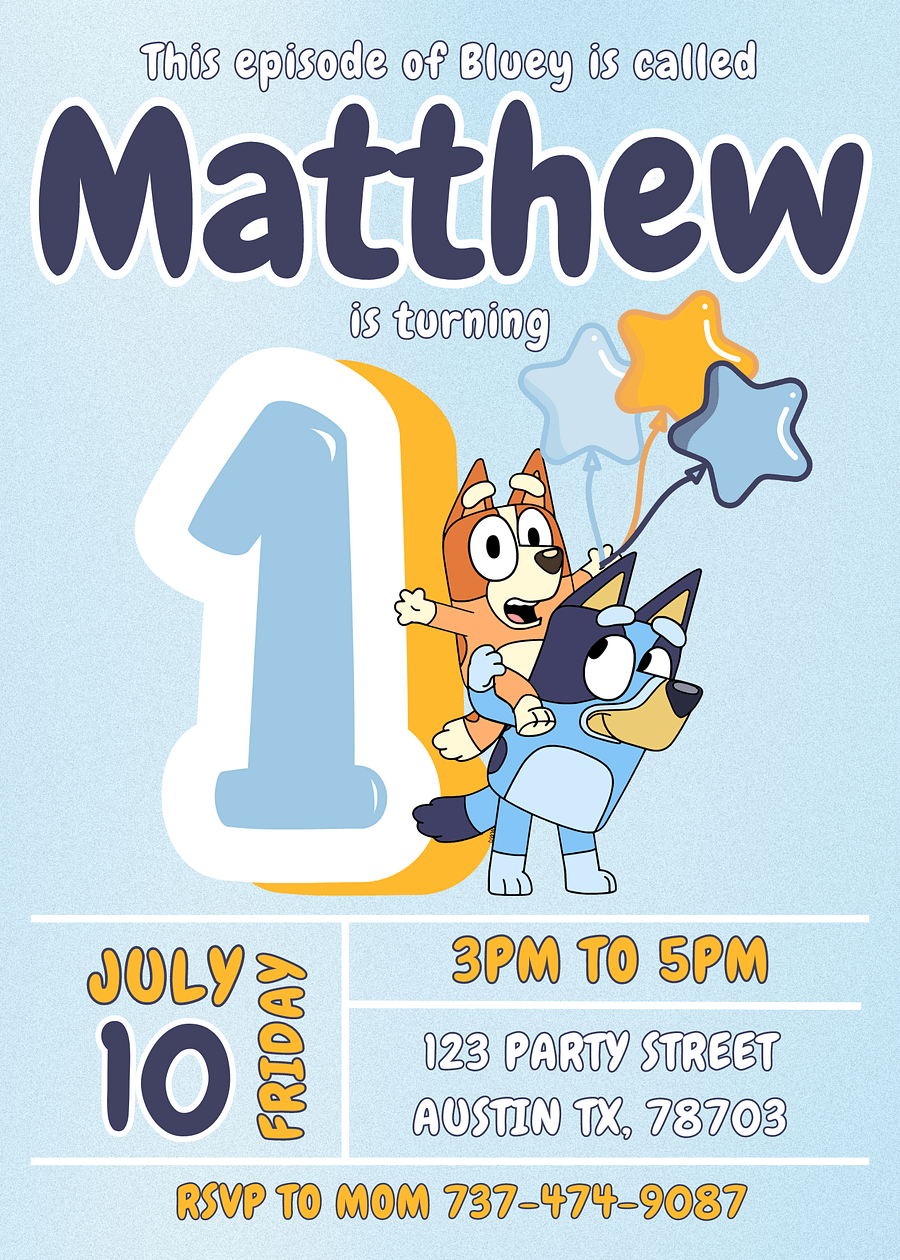 Digital Bluey Birthday Invitation- All numbers 1-10 -Kids Boy Party Invite, Canva Template for Digital Download product image (2)