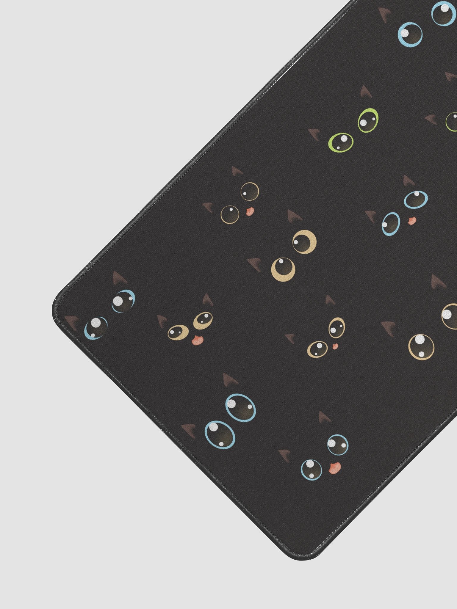 Cute Black Cat Faces (Multicolor Eyes) Desk Mat 12" x 22" product image (2)