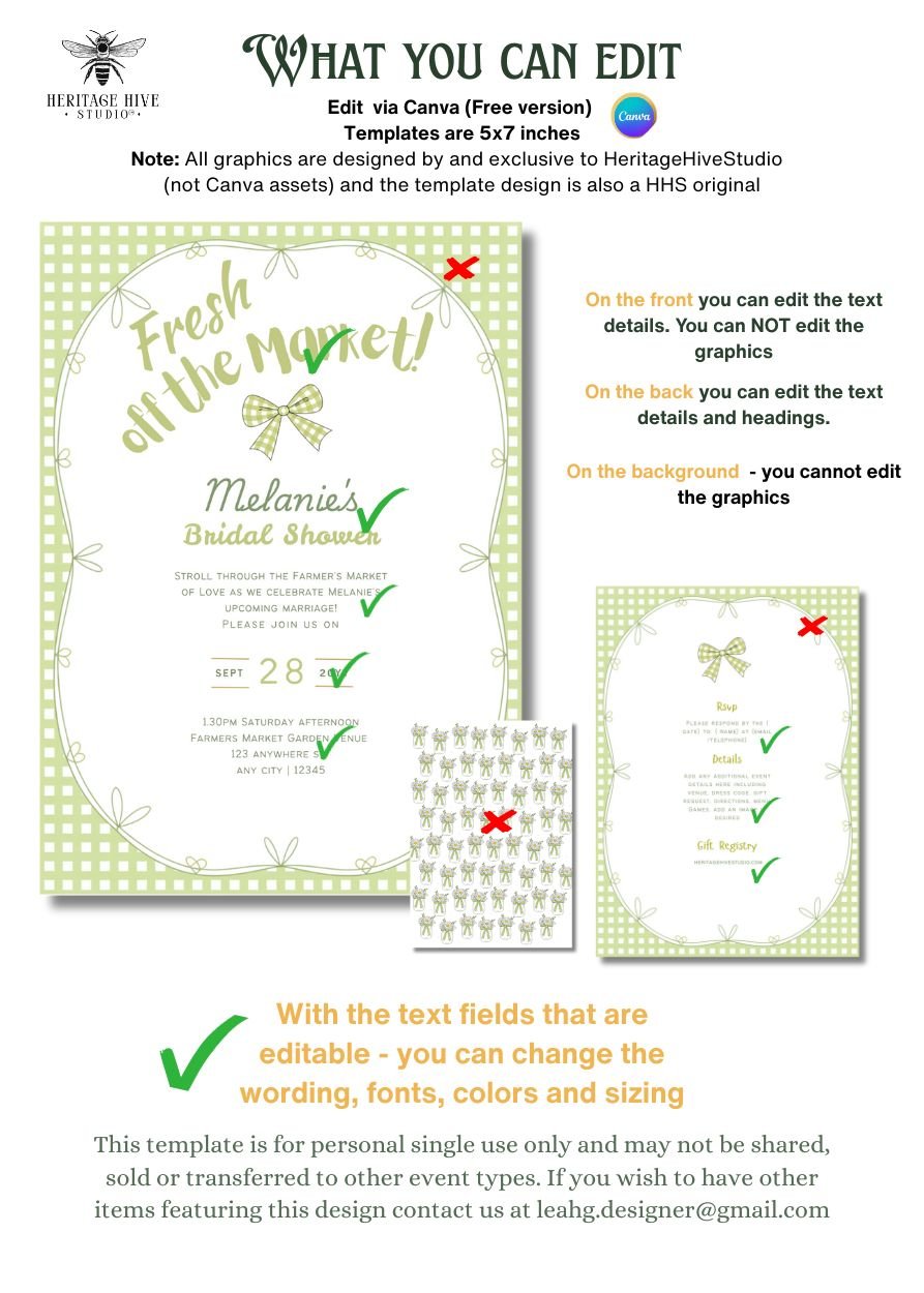 Fresh off The Market - Farmers Bridal Shower Invitations | Instant Download | Bows Lime Gingham product image (4)